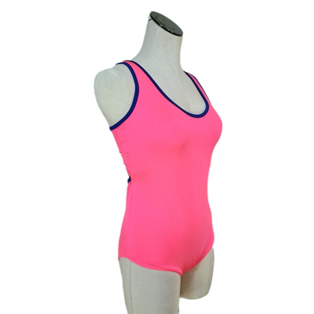 Aja VTG 90s Twisted Triangle Open Back Keyhole Leotard Built-in Bra Neon Pink AS - Picture 6 of 14